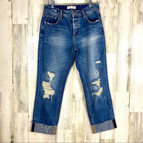 stradivarius Denim - Stradivarius Distressed Crop Girlfriend Jeans Sz 4